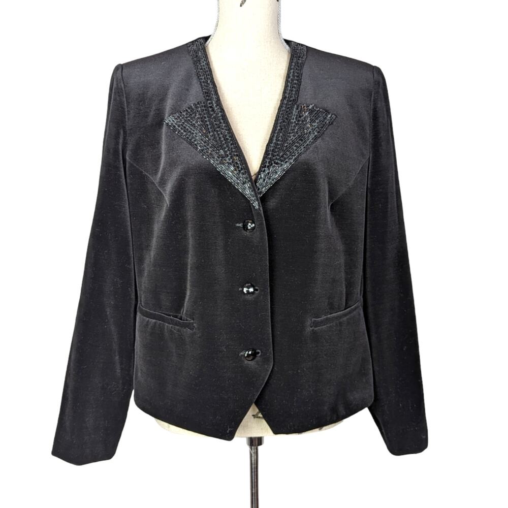 80s Vintage Velvet Beaded Blazer Black